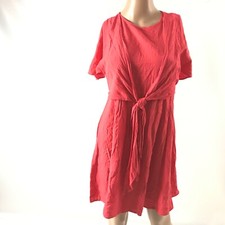 Asos Womens Red Short Sleeve Dress V Neck Size 4 Faux Wrap Solid Knee Length New