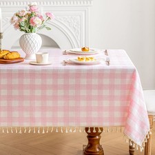 Checkered Tablecloth Rectangle Cotton Linen Gingham Table Cloth with Tassel