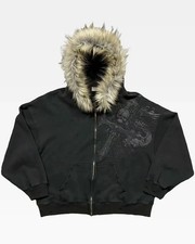 Felpa nera con cappuccio e zip Y2K unisex streetwear archivio stile alternativo