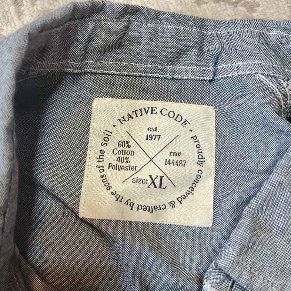 Native Code Mens Button Up Shirt Striped Short Sleeve Size XL Cotton Blend - Image 3 of 4