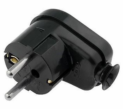 AC EU Power connector with earthing angled black round 230V 16A PLASTROL