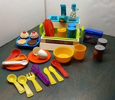 Vtg Fisher Price 1982 Kitchen Sink Set Lot Play Food Dishes Drainer Works 318