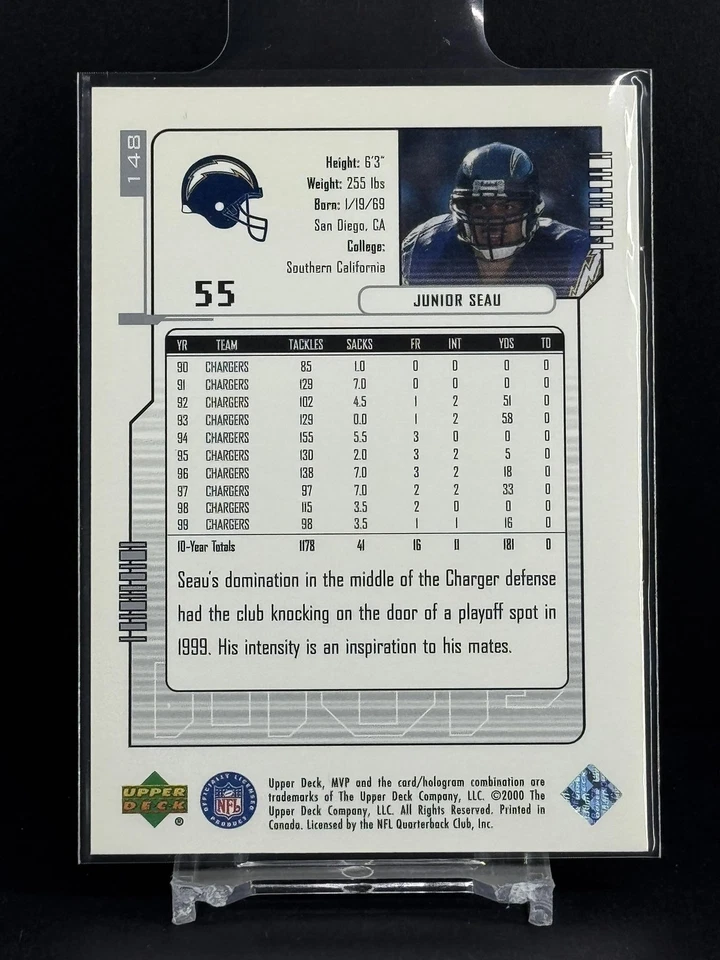 Junior Seau 2000 Upper Deck MVP #148 Super Script San Diego Chargers - Image 2 of 2