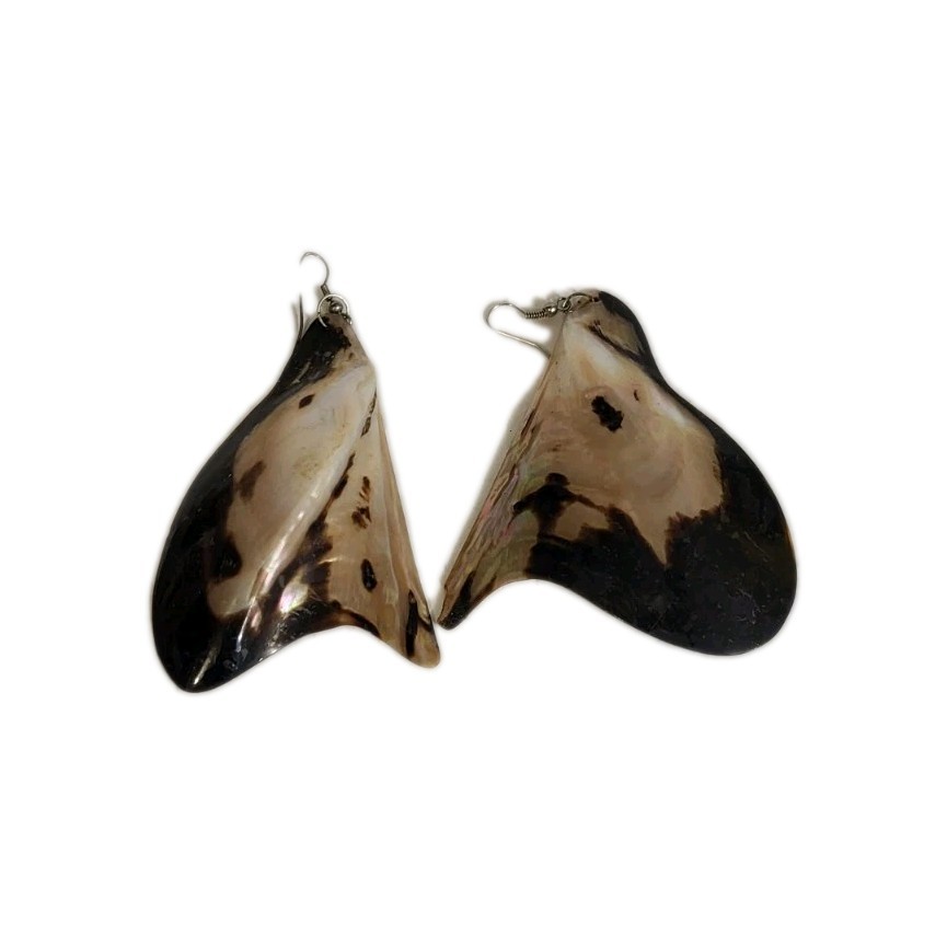 Large Shell Dangle Earrings 3" Pierced Unique - image 1