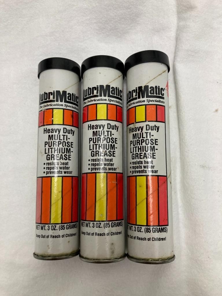 Lot of 3 LubriMatic Heavy Duty Multi-Purpose Lithium Grease 3oz Cartridges NOS