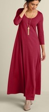 Soft Surroundings Santiago A-Line Maxi Dress 3/4 Slv Deep Red Cotton Modal sz M