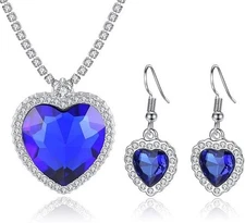 Heart Of the Ocean Blue Crystal Heart pendant Necklace for women Gift for her