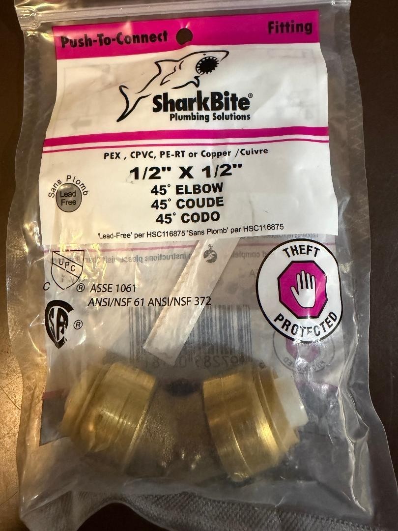 NEW SharkBite Max 1” 45° Elbow Push-to-Connect Brass Plumbing Fitting UR660A