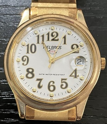 Vintage Helbros Quartz Gold Tone Stretch Band Watch NOS Box Tag