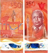 2024 Barbados 50 Dollar Banknote P84 b UNC Polymer New Date Signature