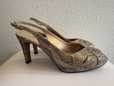 STUART WEITZMAN Size 6.5 Beige Gold Snake Slingback Peep Toe Heels Pumps Shoes