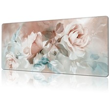 Mouse Pad Large Rose and Leaves Non-Slip Game Desk Mat with Stitched Edge Lap...