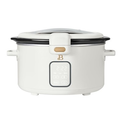 Beautiful 4 Qt Digital Slow Cooker with Hinged Locking Lid, White Icing