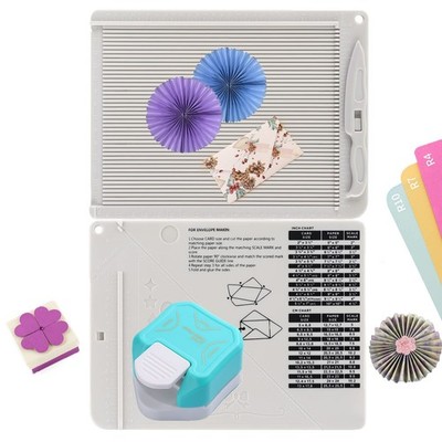 2Pcs Score Board with Bone Folder+ 3 in 1 Paper Punch, White；blue 