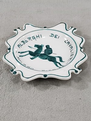 Albergo Dei Cavalieri Milan VTG Ashtray White Hand Painted 1958 PERUGIA ITALY