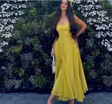 ZARA NEW $119 WOMAN SS25 MIDI DRESS ZW COLLECTION MID-YELLOW | 3024/375 SIZE XL 