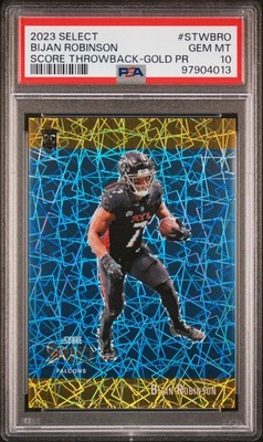 2023 PANINI SELECT SCORE SELECT THROWBACK GOLD PRIZM BIJAN ROBINSON 7/10 PSA 10
