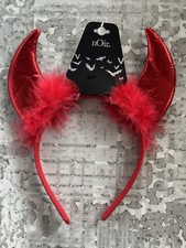 Halloween Costume Red Devil Horn Headband Feathers Shiny