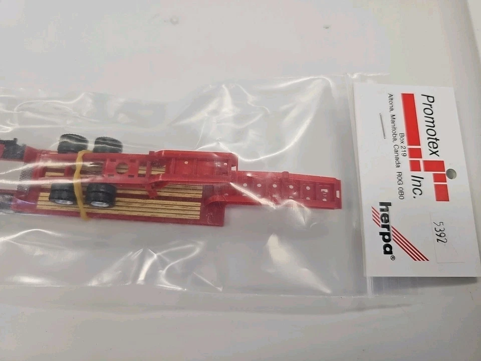 RED LOWBOY HEAVY EQUIPMENT Trailer w JEEP PROMOTEX 1/87 Accessory HO Scale 5392 - Image 2 of 2