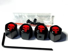 4PCS Tyre Valve Dust Caps Locking Skull Black Enamel FITS ALL CARS