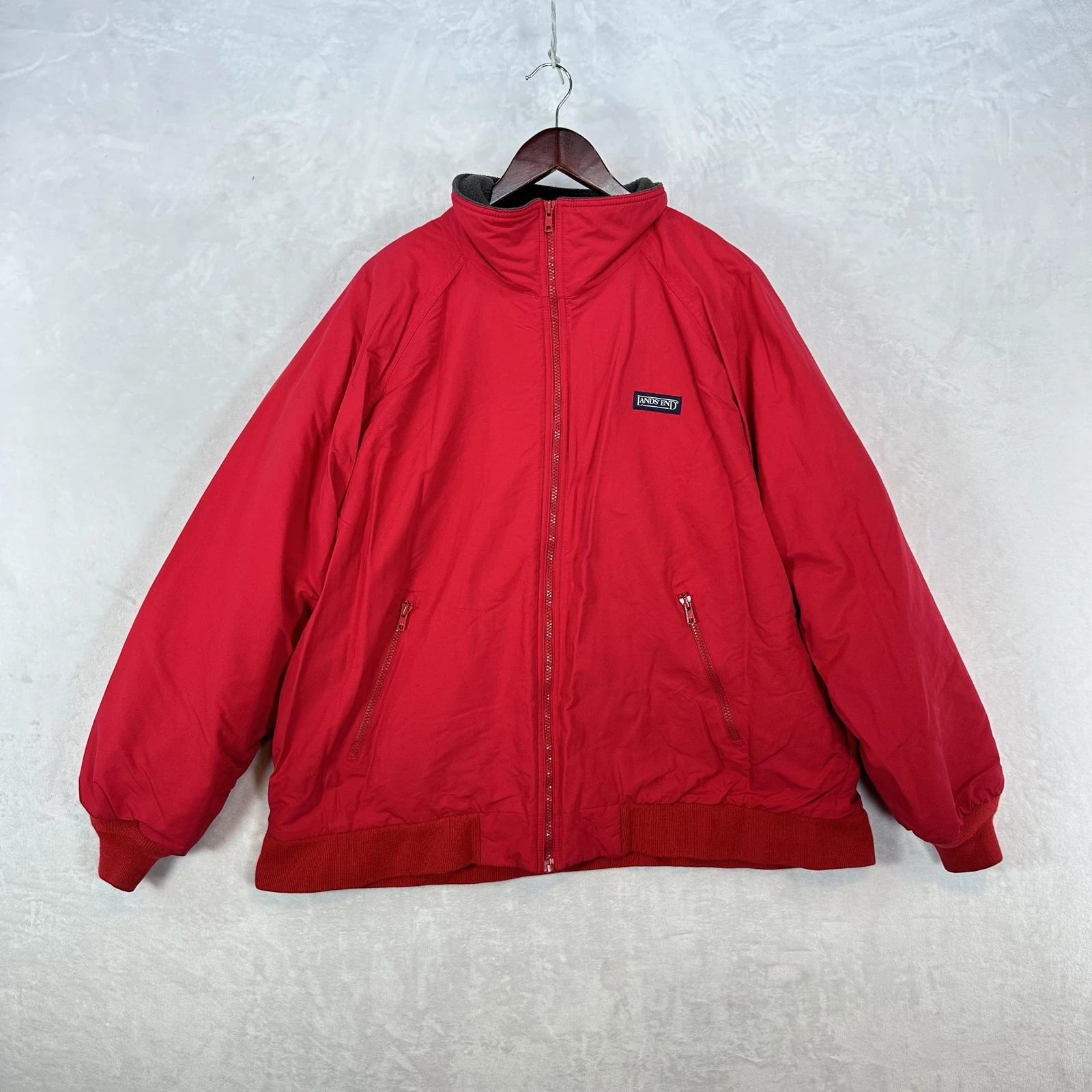 Lands End Jacket Mens XL Red Nylon Fleece Lined Bomber Insulated Zip Pockets
Opens in a new window o