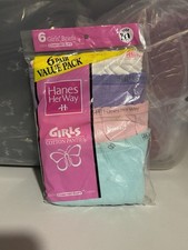 Vintage 1992 Hanes Her Way Cotton Briefs Panties Underwear 6 Pack Girls Size 10