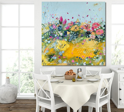 LIZA  LANDBERG ''GARDEN PARTY'' * ORIGINAL MIXED MEDIA GEMÄLDE GARTEN WIESE BLUMEN