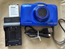 Nikon Coolpix S32 Blue with new Battery and Charger and 2GB SD Card