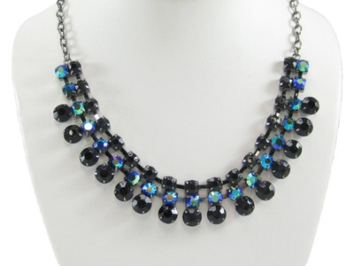 New Hematite Necklace with Glass AB Rhinestones NWT by Candies #N2481