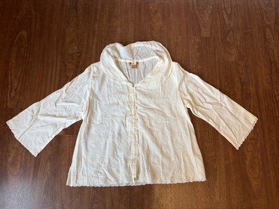 April Cornell Button Front Collared Button Up Long Sleeve Blouse Floral Small