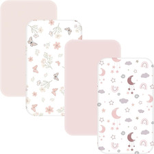 4 Pack Bedside Bassinet Sheets - 33"X20" Bassinet Sheets for Baby Delight, Angel
