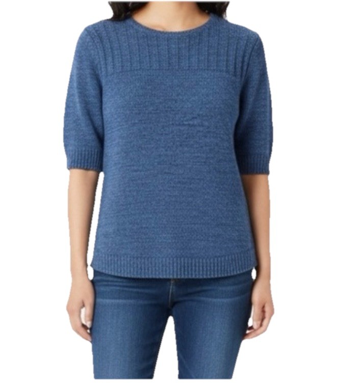 Melissa Paige Blue Knit Crew Neck Pullover Sweater Short Sleeve Women's Size L
