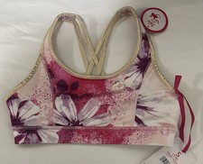 Justice Reversible Sports Bra Girls XS 7-8 Pink Gold Floral Dance Gym Active NEW