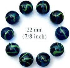 SEA TURTLE Blue/Green Glass Marbles 22mm 7/8 inch SHOOTER Taw Lot