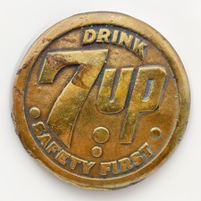 Marcador de acera vintage 7UP Safety First latón refresco publicidad regalo