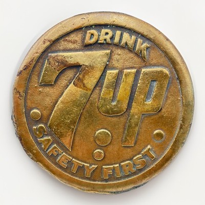 Vintage 7UP Safety First Sidewalk Marker Brass Soda Advertising Gift