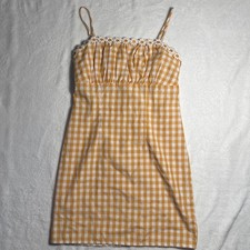 Forever 21 Women's S Yellow and White checkered mini dress with sunflower detail
