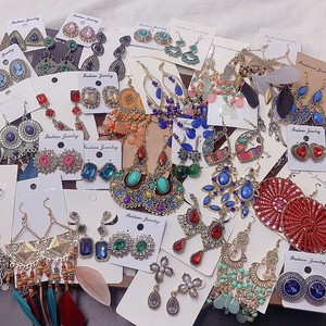 Authentic 70pcs Retro Ethnic Gold-Plated Gemstone Statement Earrings Women Jewelry