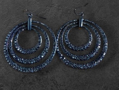 Statement Earrings Gunmetal & Marcasite Drop Dangle Pierced Ears Costume
