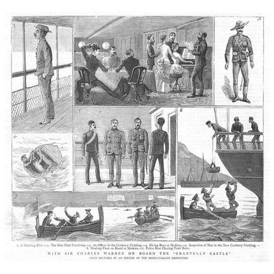 Sir Charles Warren On Board RMS Grantully Castle - Antique Print 1885