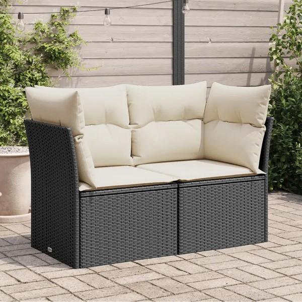 Poly Rattan Gartensofa 2-Sitzer Mit Kissen Schwarz-image