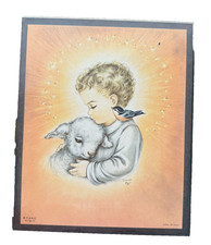 Vintage Mid Century Child Lamb Bird Plaque Charlot Byl 1958 Baby Room Italy PAHC