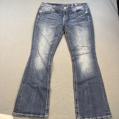 Miss Me Jeans Womens 31 Mid Rise Easy Boot THICK STITCH Rhinestone Embellished