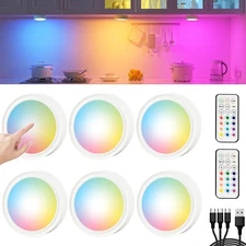 Rechargeable Under Cabinet Lighting LED Kitchen Shelf Puck Lights RGB Tap Remote