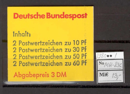 Germania 0346 Bund 1980 libretto tipo 23C MNH CV 13 euro Palazzo Castello - Foto 1 di 3