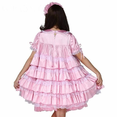 Vestido de satén rosa bloqueable Sissy Maid Girl disfraces de cosplay hechos a medida. - Imagen 5 de 6