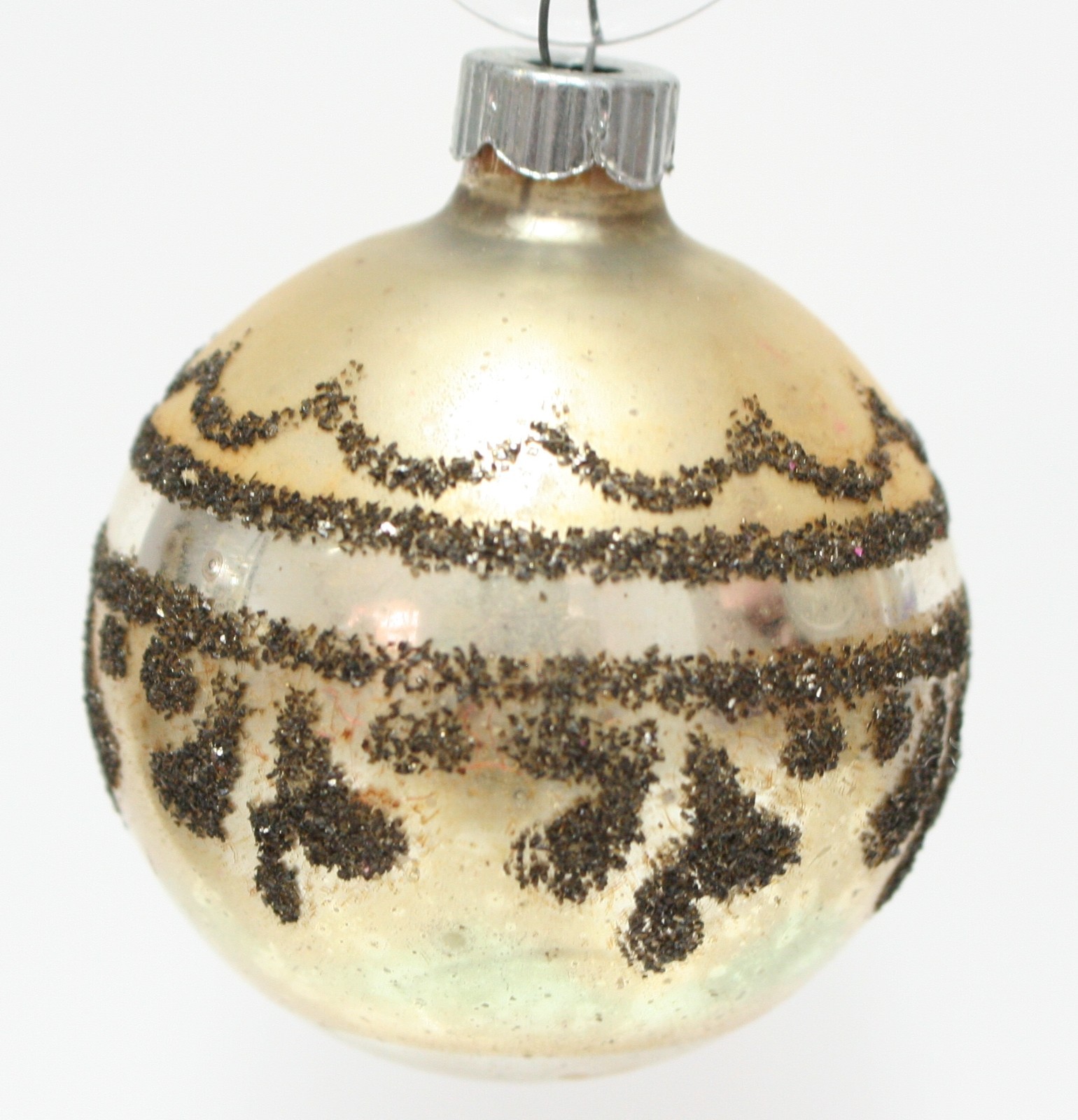 Gold Glitter Glass Ball Vintage Hand Blown Christmas Tree Decoration Ornament