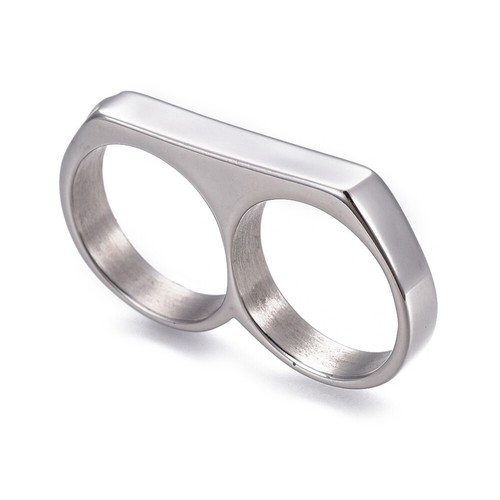 Mens 304 Stainless Steel Double Knuckle Rings Black Gold Silver Size 7-12 Z722 - Picture 5 of 10