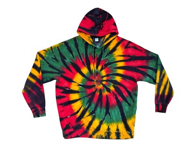 Adult TIE DYE Hoodie Rasta Spiral w/ Black Pullover Sweatshirt  Small-5X