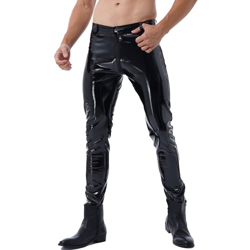 Pantalones ajustados de látex de cuero PVC Wetlook con cremallera delantera pierna recta pantalones largos - Imagen 7 de 24